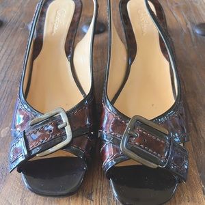 Cole Haan peep toe slingback patent leather tortoise brown Sz 7 B